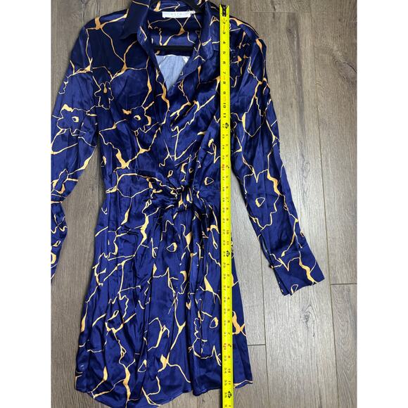 ASTR The Label Satin Floral Wrap Dress Navy Gold Long Sleeve Mini Size Small - Picture 4 of 11